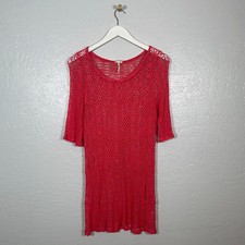 Intimately Free People Women L Pink Crochet Knit Shift Dress Sheer Boho Cottage