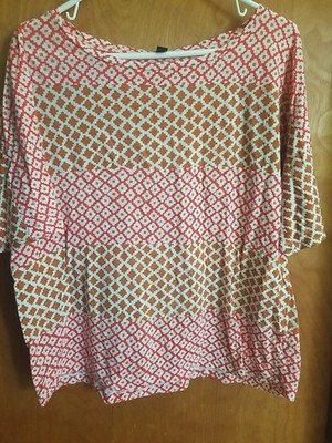 J. CREW Top Sz XL Orange Flower Short Sleeve Cotton 