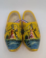 Vintage Yellow Hand-Painted Windmill Dutch Wooden Souvenir Clogs