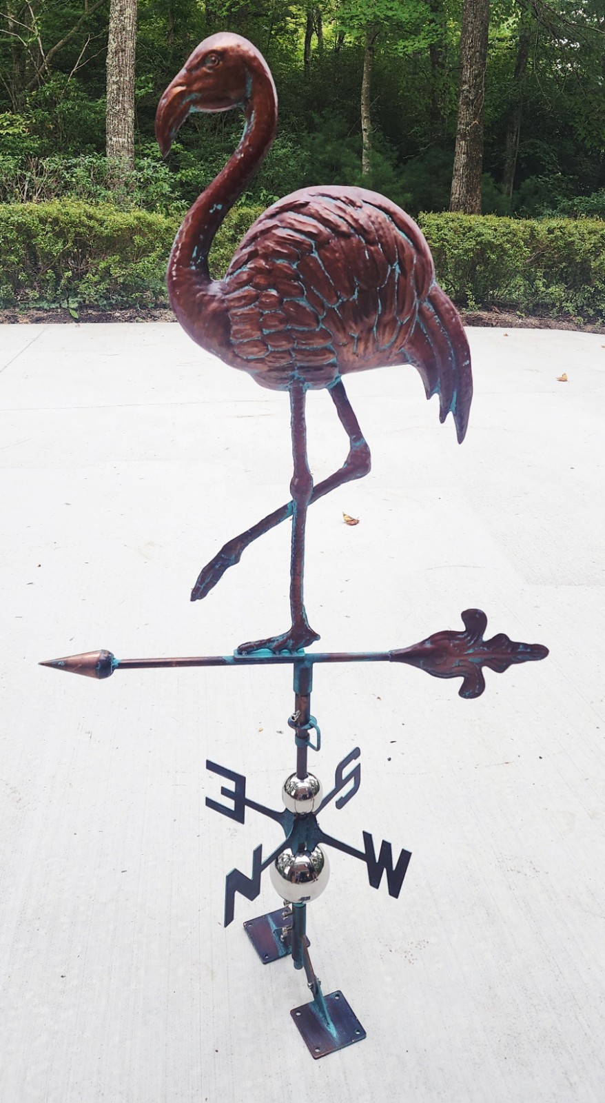 Handcrafted 3 Dimensional Full Body Flamingo Weathervane Copper Patina Finish