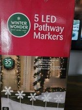 Set of 5 Led Snowflake Pathway Markers Christmas Decorations Outdoor