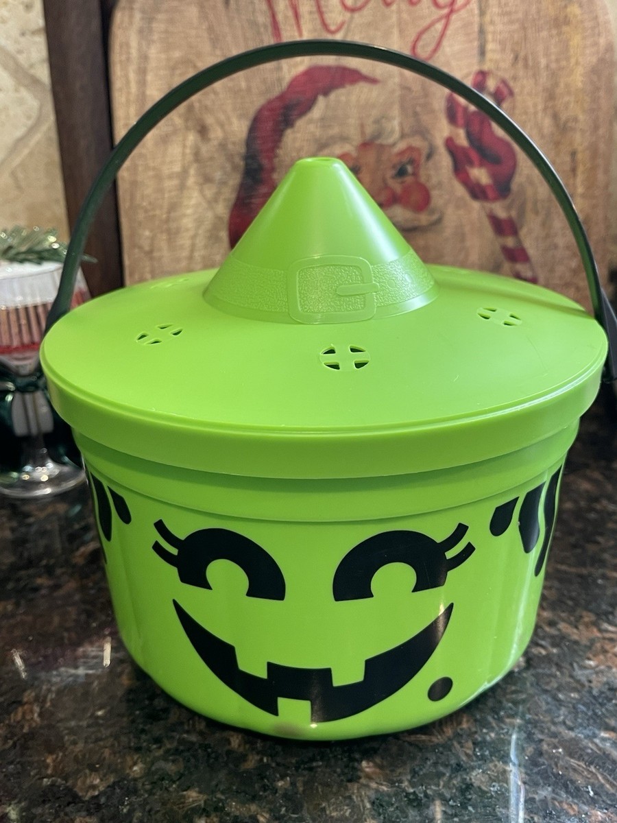 Vintage McDonalds Halloween Bucket Green Witch Black Spider Happy