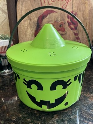 Vintage McDonalds Halloween Bucket Green Witch Black Spider Happy