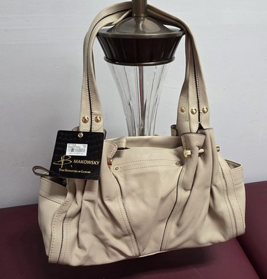 NEW B. MAKOWSKY VANILLA ''MONTAGUE'' LEATHER SATCHEL HANDBAG  17005