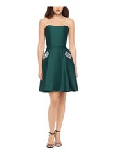 BLONDIE Womens Green Above The Knee Evening Fit + Flare Dress 9