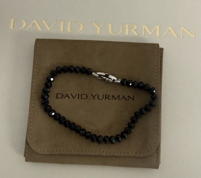 David Yurman .925 Sterling Silber mit schwarzen Spinell Perlen Herren Armband 6 mm