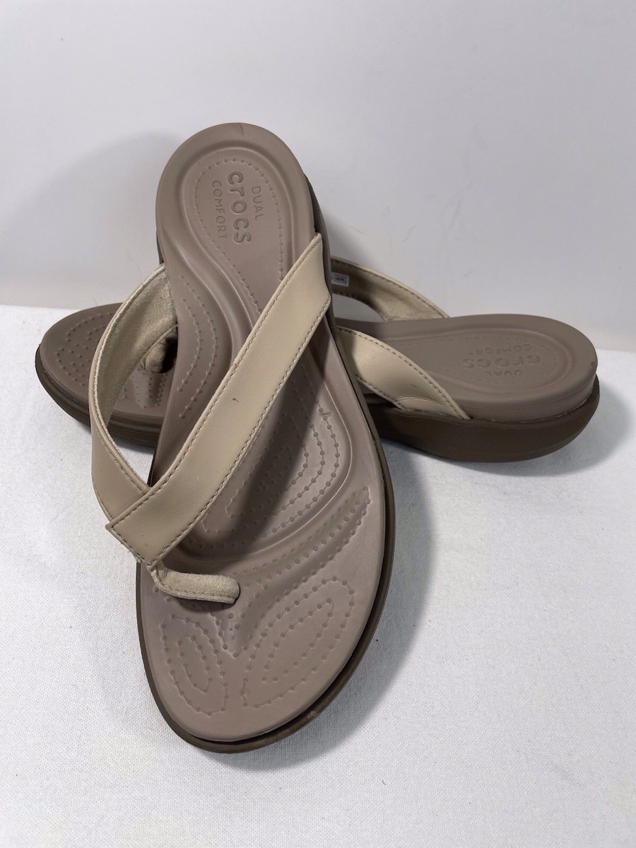 Crocs Womens Capri Crocs Capri Dual Strap Sandal Women's Crocs CAPRI V SYN  FLIP Beige Lightweight Flip Flop Sandals