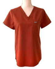 FIGS Technical Collection Womens Small Caterina Scrub Top  V Neck Dark Orange