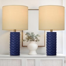 Navy Ceramic Table Lamp 20" Modern Nightstand Lamps Set of 2 Navy Blue Lamp w...