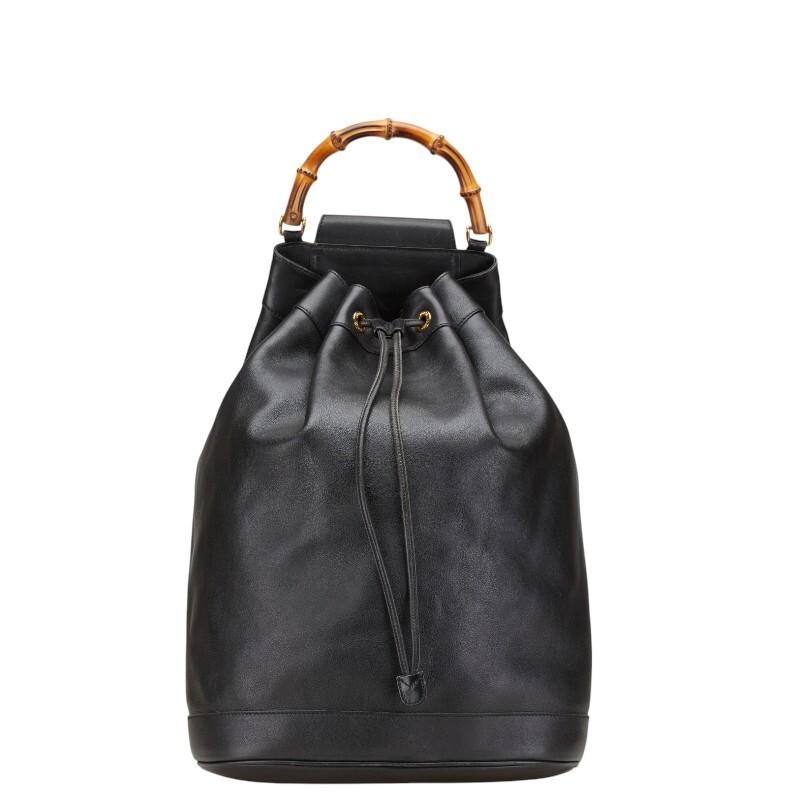 Gucci Bamboo Shoulder Bag Leather Black Women Used Authentic thumbnail 2
