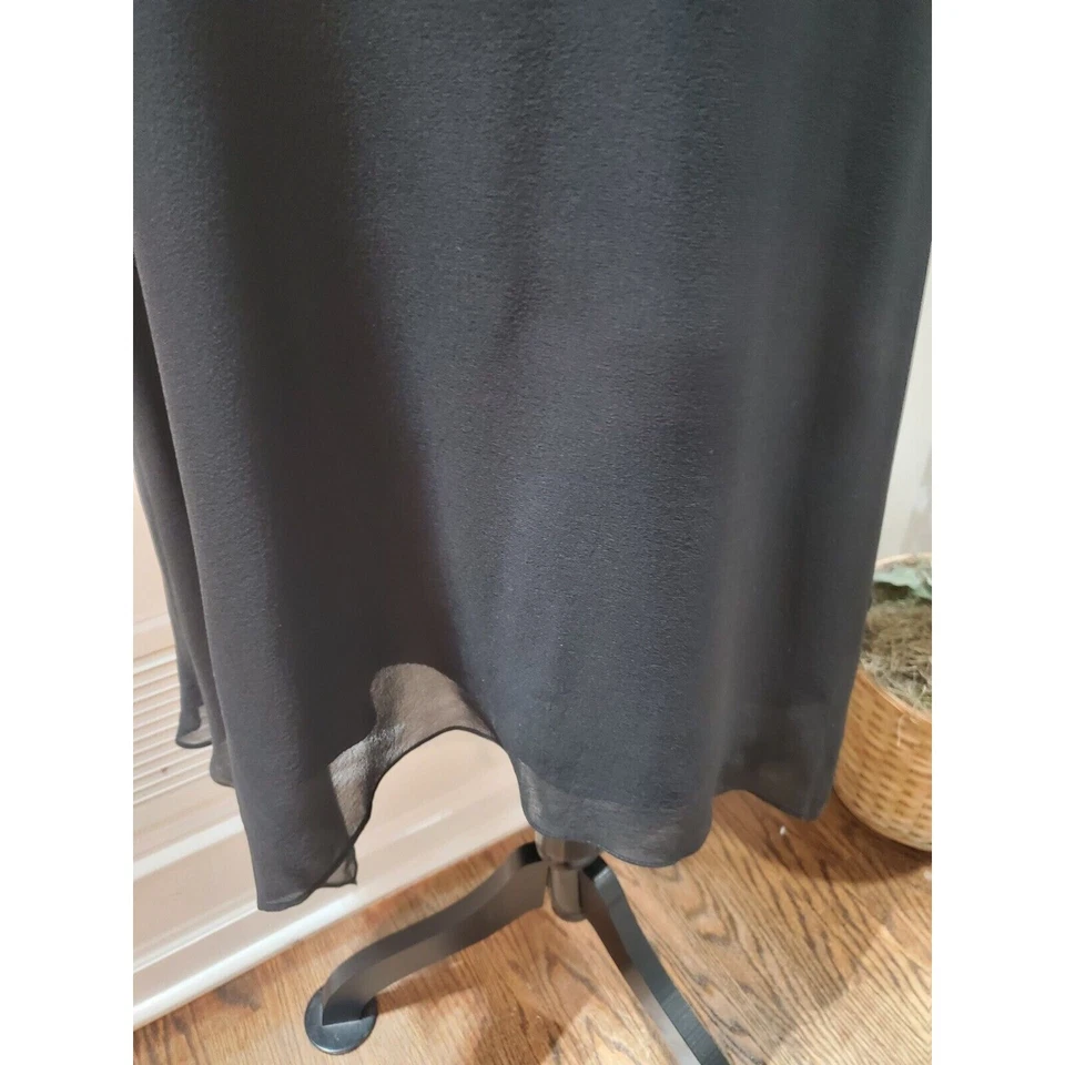 Vestido Donna Ricco Negro 100% Seda Cuello Corazón Sin Mangas Hasta la Rodilla Talla 10 Foto 4 de 4