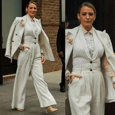 Striped Suits For Women Casual Slim Fit Peak Lapel Office Formal Business Work