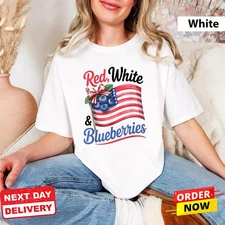 Charlie Kirk Memorial Red White Blueberries Shirt Patriotic Tee Multicolor S-5XL