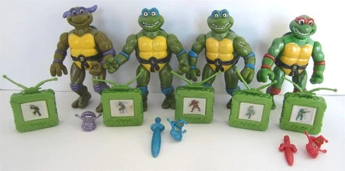 4 PC VINTAGE 1992 TMNT NINJA TURTLES TOONS FIGURES 2 LEO DON & RAPH W/ ACCESS