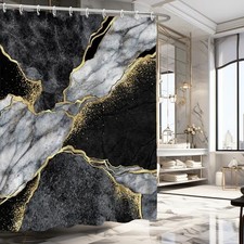 Gold Black Marble Shower Curtain, Black Grey Luxury 60"W x 72"L Pack of 1 3