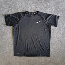 Nike Men's DRI-FIT UPF 40+ Hydroguard Swim Tee Rash Guard Shirt Black Size L