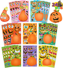 24 Pcs Halloween Pumpkin Decorating Stickers 8 Designs Kids Party Favor