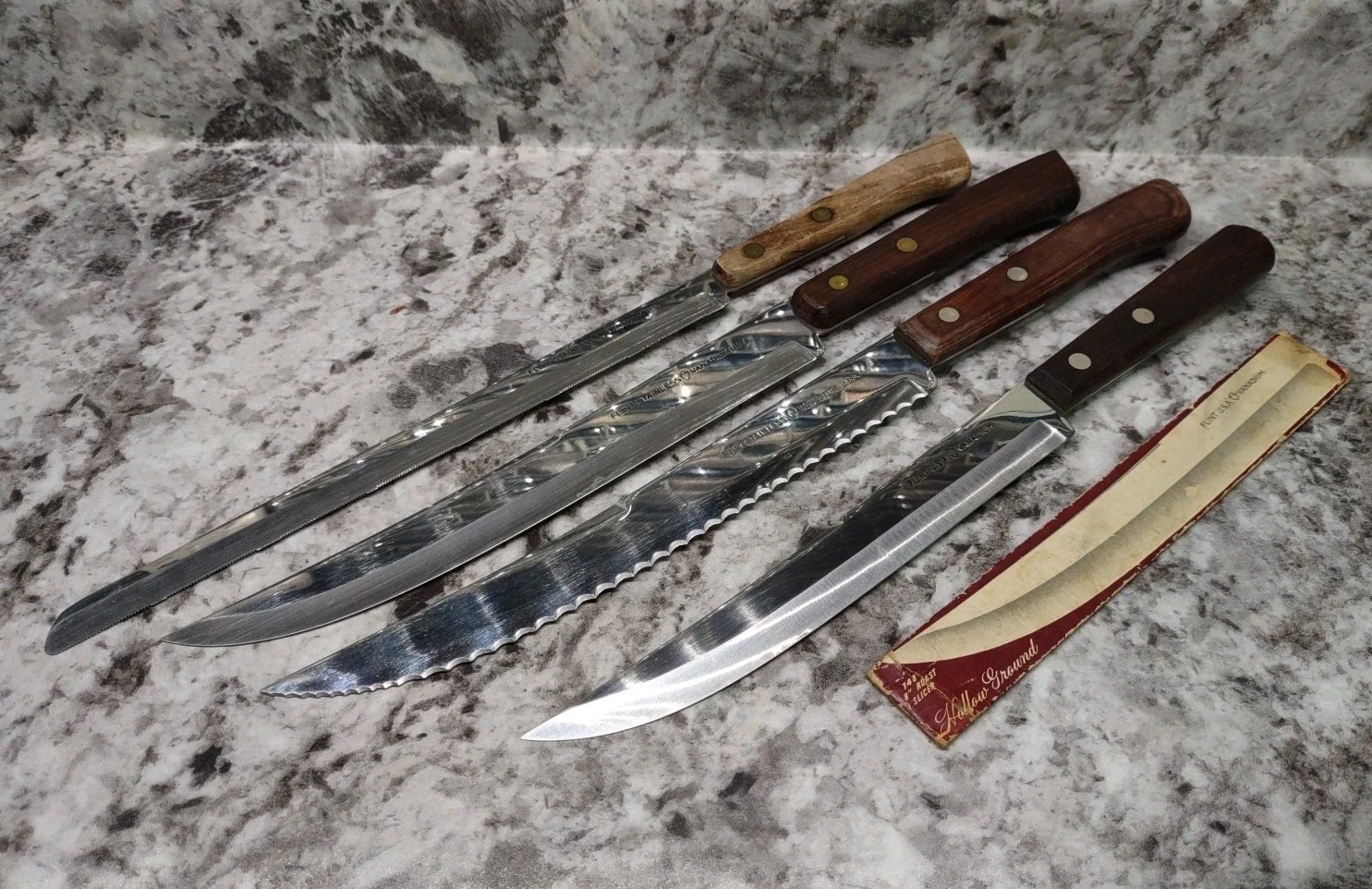 Lot Of 4 Various Vtg Ekco Flint U S A Vanadium SS Blade Wooden Handled Knives