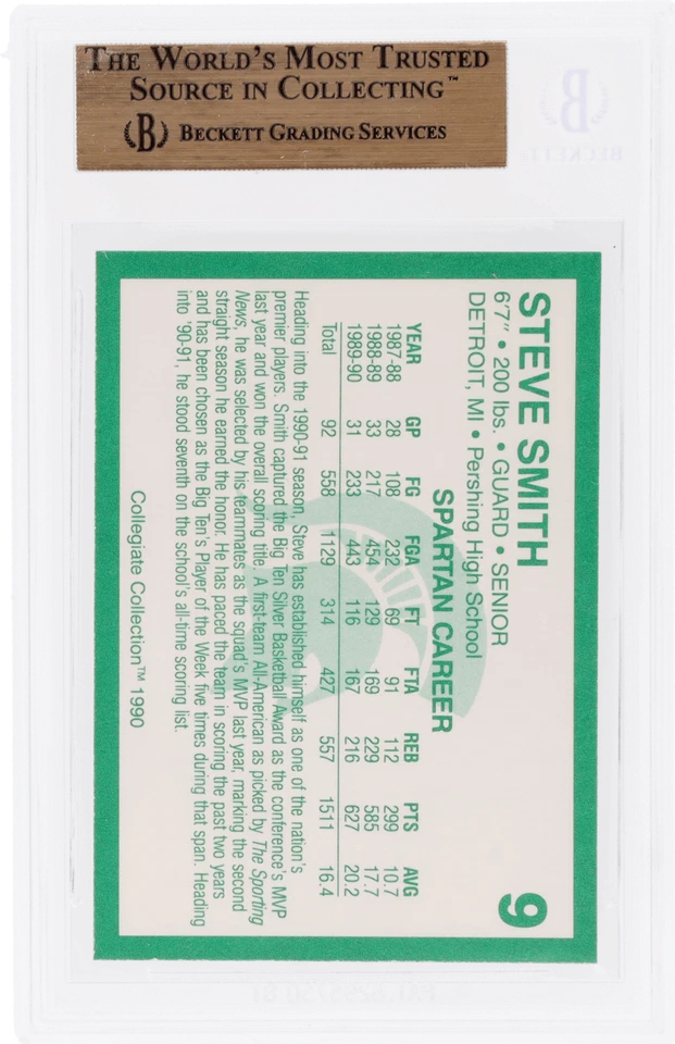 1990 Michigan State Collegiate Collection 20 Steve Smith #9 BGS 9.5 - Image 2 of 2