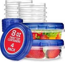 8Oz Plastic Containers with Twist Top Lids 4 Pack , 1 Cup Small Freezer Contain
