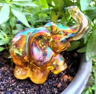 Vtg FENTON Carnival Gold Iridized Foot Up Glass Elephant Signed HP Butterfly