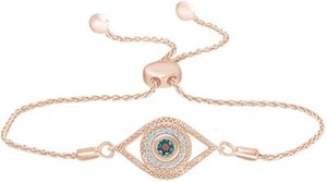 Authentic 0.1Ct Blue & White Natural Diamond Evil Eye Bolo Bracelet 14k Gold Plated- 8.0"