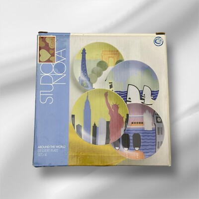 NIB Set Of 4 Studio Nova Around the World Dessert Appetizer Plates 7.5 