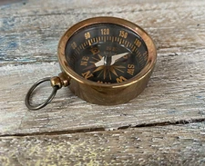 Antique Finish Brass Compass, Small Open Face Pocket Compass, Necklace, Keychain