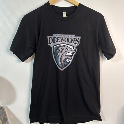 American Apparel Mens T Shirt M Black Print Winterfell Direwolves GOT Cotton