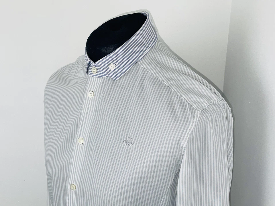Camisa Inteligente Vivienne Westwood RAYAS Azul Blanco Dinero Antiguo Talla Mediana M Foto 4 de 4