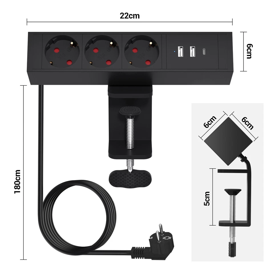 Tischsteckdose mit USB C 3 Fach Mehrfachsteckdose Steckdosenleiste Schreibtisch - Bild 4 von 4