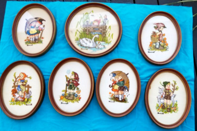 7 HUMMEL Needlepoint Embroidered 6 Oval Framed 1 ROUND Pictures FINISHED 1983/84