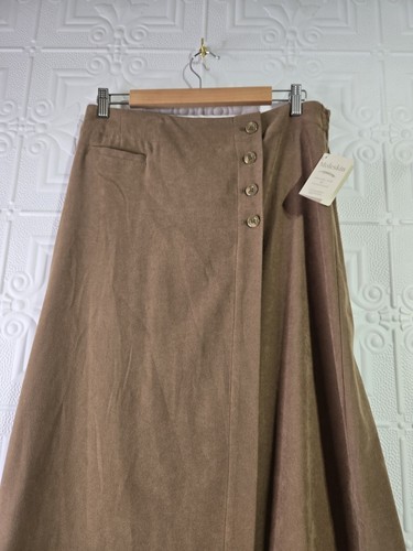 NWT Christopher & Banks Stretch Brown Long Straight Wrap Skirt 4 Buttons Sz 12 - Picture 8 of 16