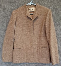 Vtg Vincenti 100% Wool Tweed Single Button Equestrian Blazer Union Made in USA