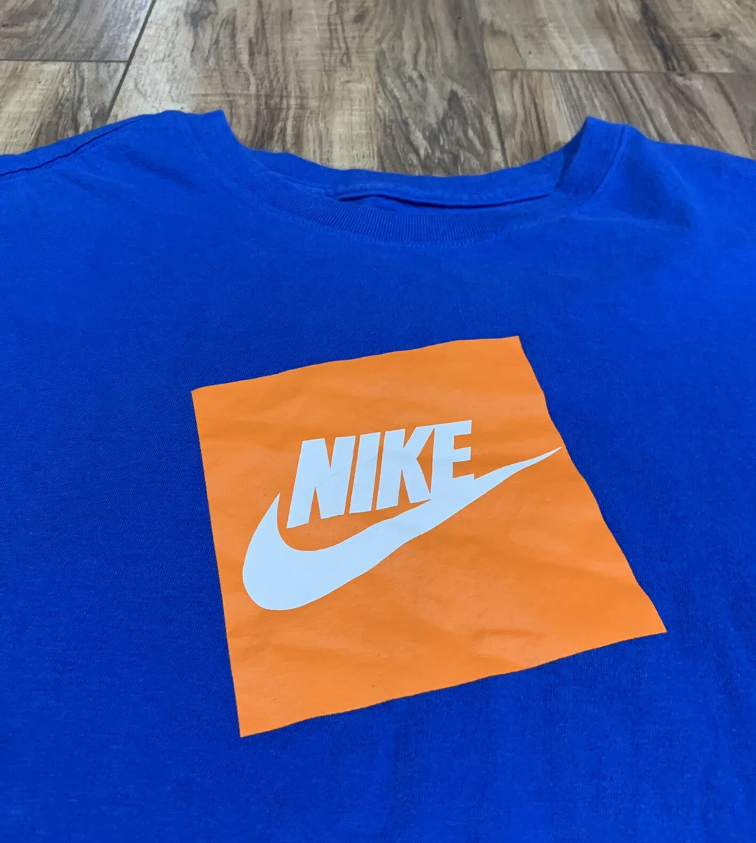 Nike Orange Box Logo Royal Blue T Shirt Men s Small