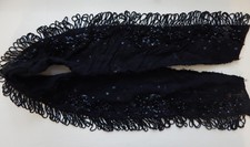BLACK BEAD FRINGE SEQUINS LARGE MOURNING COLLAR VINTAGE VICTORIAN ON CREPE