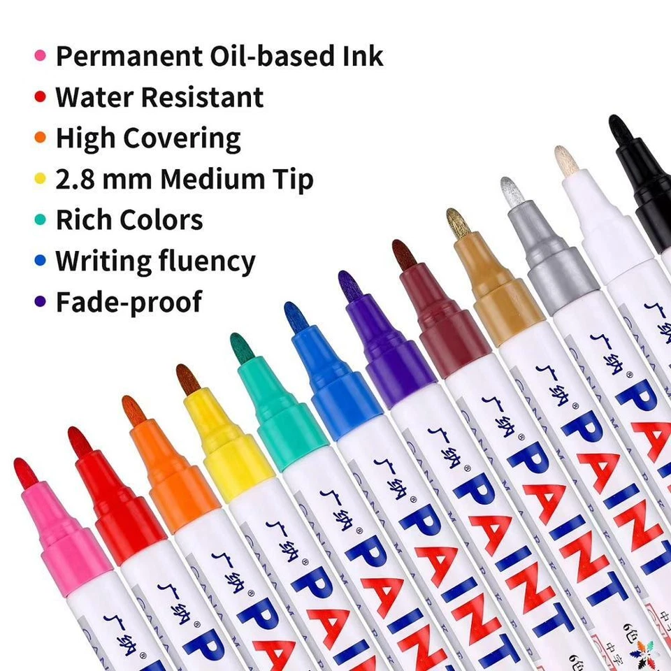 Rotulador de pintura impermeable marcadores de aceite bolígrafos neumáticos de coche metal permanente - Imagen 2 de 4