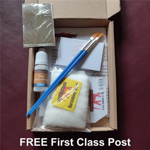 Silver Leaf Adhesive Brushes Kit 100 Sheets Size 7cm Glue Art Gilding Kit - Picture 1 of 6