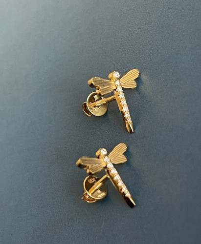 Diamond Earrings Dragonfly Studs 18ct Yellow Gold Screwbacks 0.15ct Cervin Blanc - Picture 3 of 6