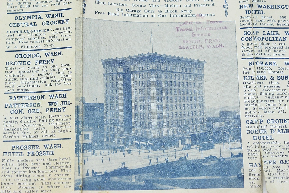 1922 SEATTLE WASHINGTON TOURIST GUIDE Automobile Road Map Frye Hotel Brochure - Image 4 of 4