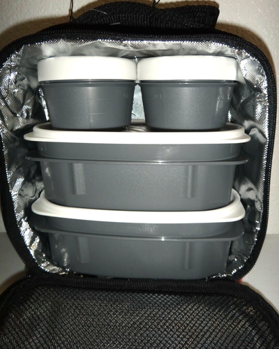 TATAY Black Checked Zip Lunch Bag 3 Thermal Layers& 4 Plastic Food Containers - Picture 3 of 10