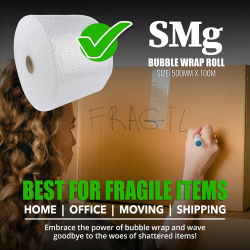 500mm x 10 METER BUBBLE WRAP + 1 TAPE ROLL PACKING OFFICE HOME KEEP SAFE MOVING - Picture 3 of 4