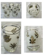 VINTAGE Libbey Glass Tumblers MCM 12 oz. STARLYTE Frosted Leaves 5-Pc Set  USA