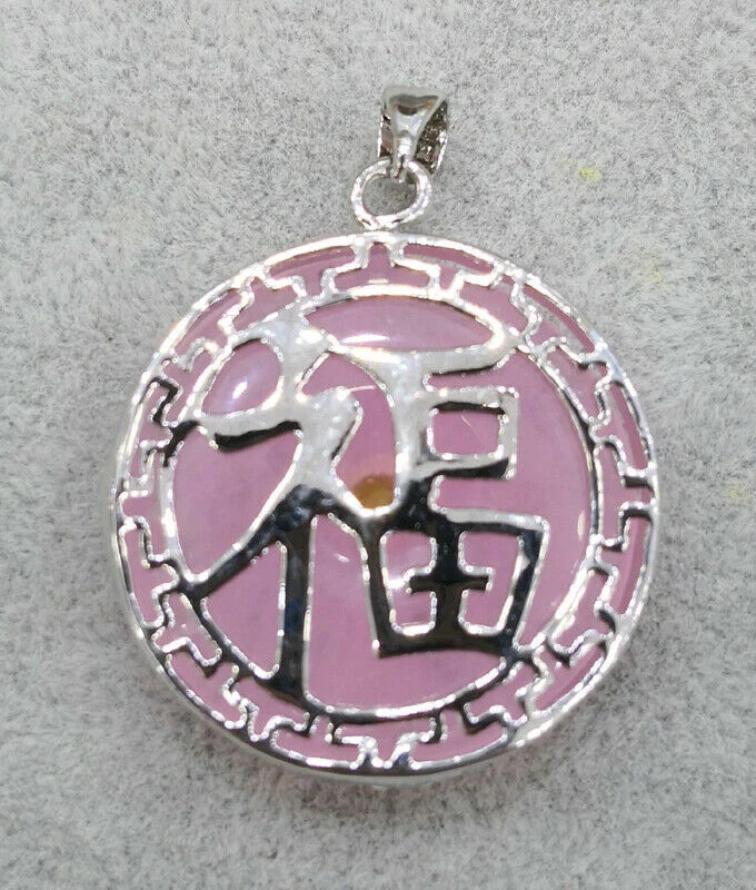 Collar Colgante Redondo Bendición Fortuna Chapado en Oro Ágata Jade Rosa Púrpura Verde Foto 3 de 4