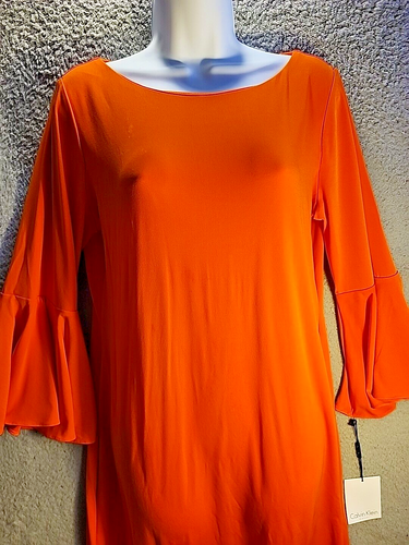 Calvin Klein Womens Dress Orange Aline 12 Flutter Sleeves Lightweight Comfort - Picture 3 of 14
