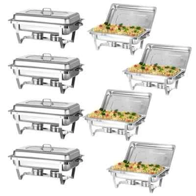 WILPREP 4/6/8PCS 8QT Chafing Dish Stainless Steel Rectangular Chafer Food Warmer Set UK