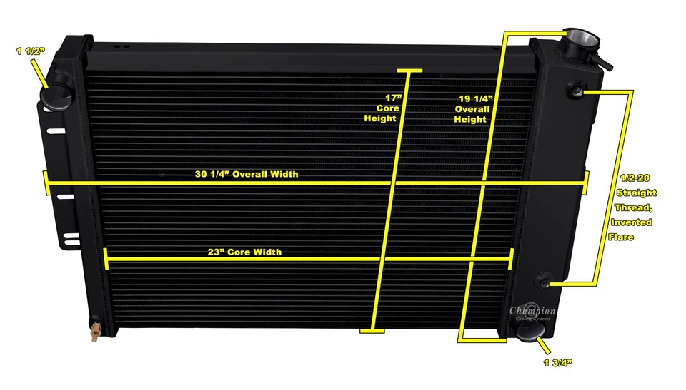 RADIADOR CHAMPION NEGRO 3 FILAS ALUMINIO 67 68 69 CAMARO FIREBIRD 23" NÚCLEO ANCHO Foto 3 de 3