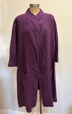 FLAX Vintage Wrap Button 100 Linen Jacket Womens Size L Lagenlook Artsy