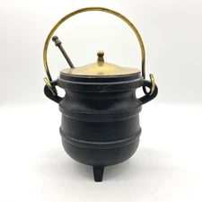 Vintage Cast Iron and Brass Smudge Pot - Fireplace Hearth Fire Lighter