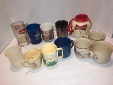 Various Small Ceramic, Glass, and Plastic Mugs, Cups, Dinkware